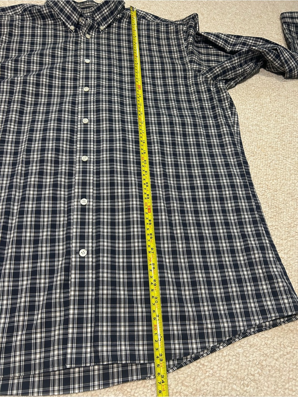 Eddie Bauer DarkNavy & White Plaid Button-Down Shirt Mens XLT Tall Wrinkle Free - Picture 9 of 11